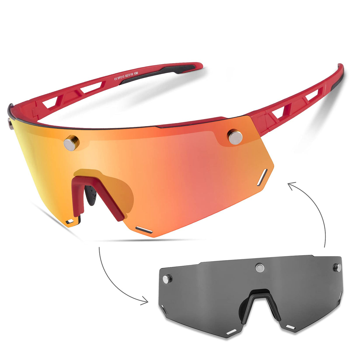 Unisex Polarized Cycling Glasses with 2 Replaceable Lenses
