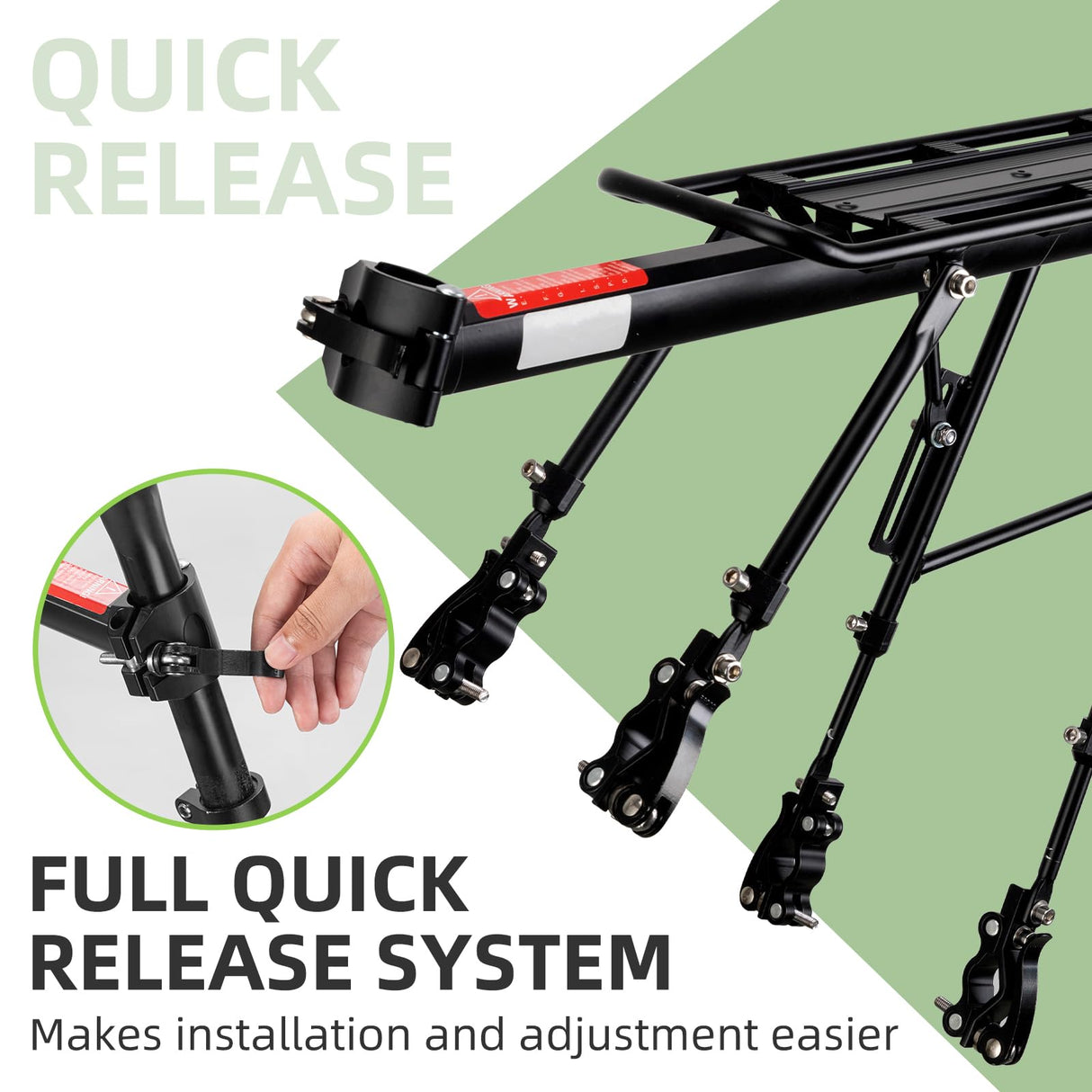 ROCKBROS Quick Release Rear Bike Cargo Rack, 55LB Capacity for 26”-29” MTB E-Bikes