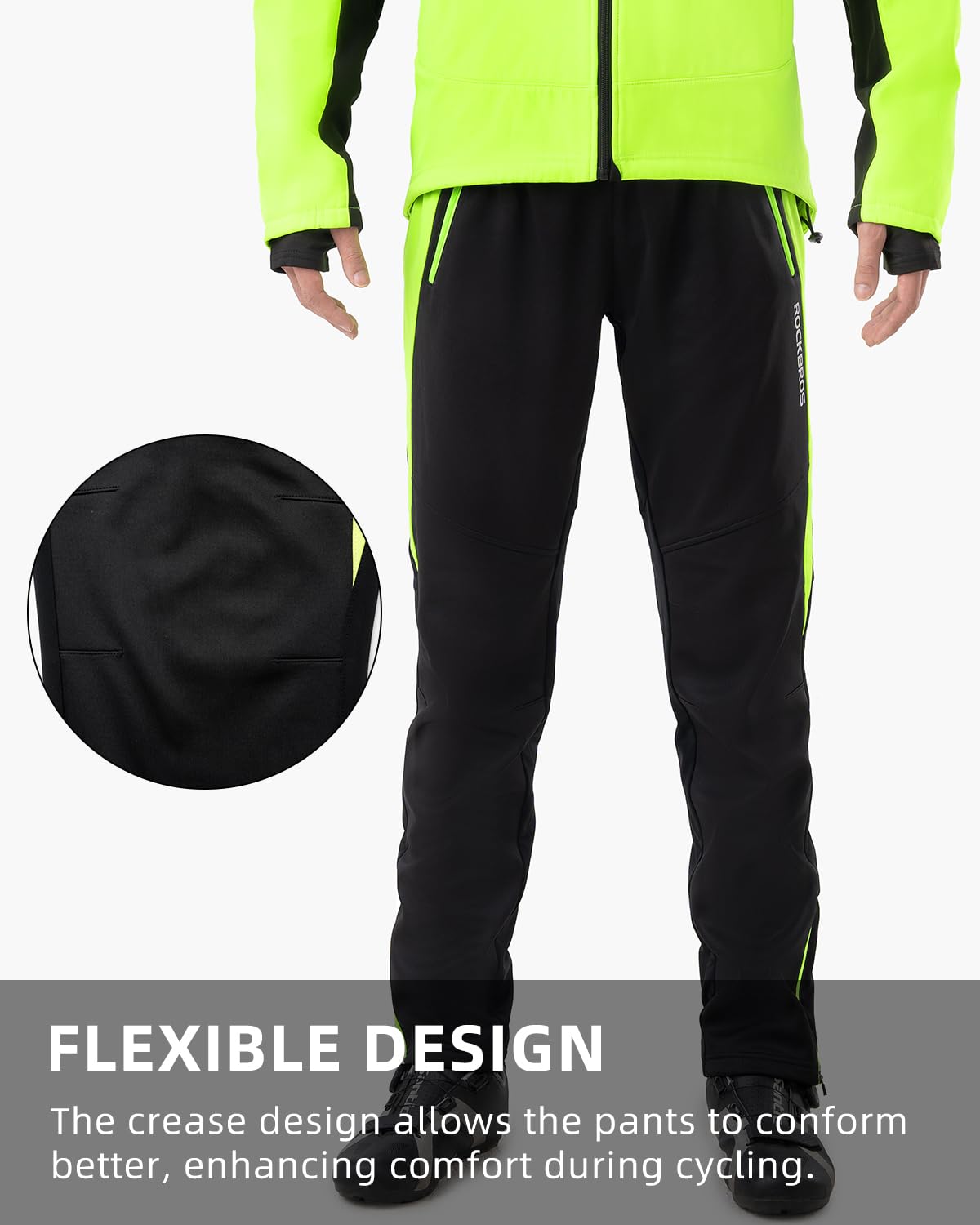 ROCKBROS Men’s Windproof Winter Cycling Pants warmth fleece-lined for outdoor hiking