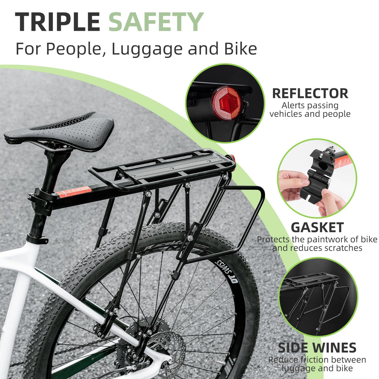ROCKBROS Quick Release Rear Bike Cargo Rack, 55LB Capacity for 26”-29” MTB E-Bikes