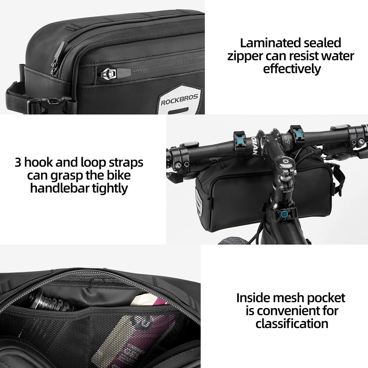 ROCKBROS Bike Handlebar Front Frame Bag with Removable Shoulder Strap for Cycling