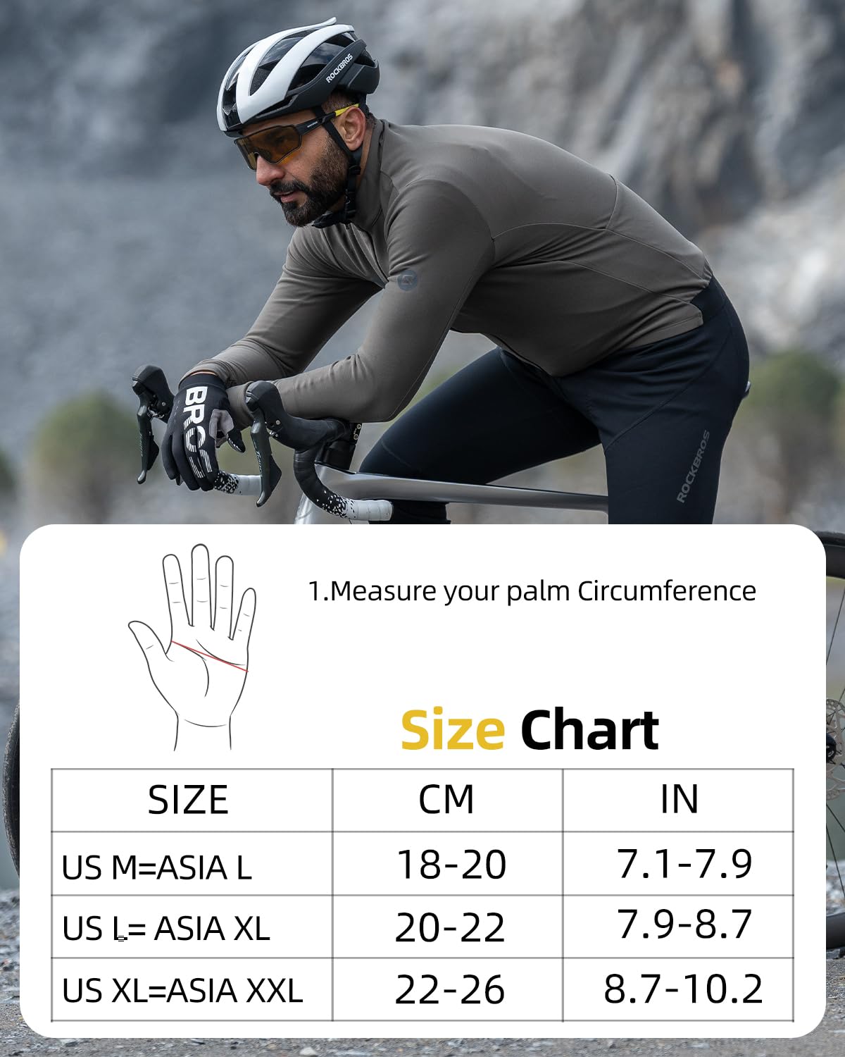 ROCKBROS Full Finger Cycling Gloves, Motorcycle Mountain Bike Gloves for Men