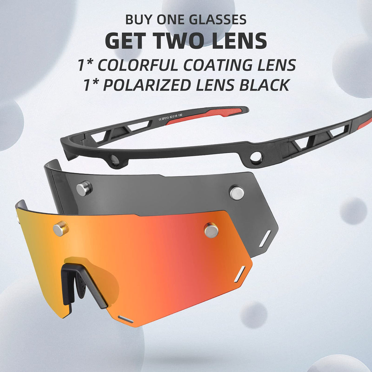 Unisex Polarized Cycling Glasses with 2 Replaceable Lenses