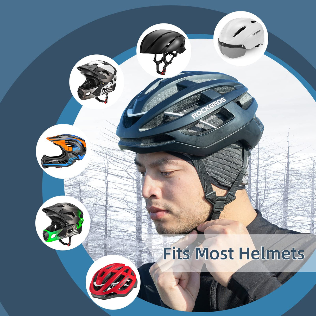 ROCKBROS Winter Cycling Skull Cap Thermal Helmet Liner with Earflaps for Men Women