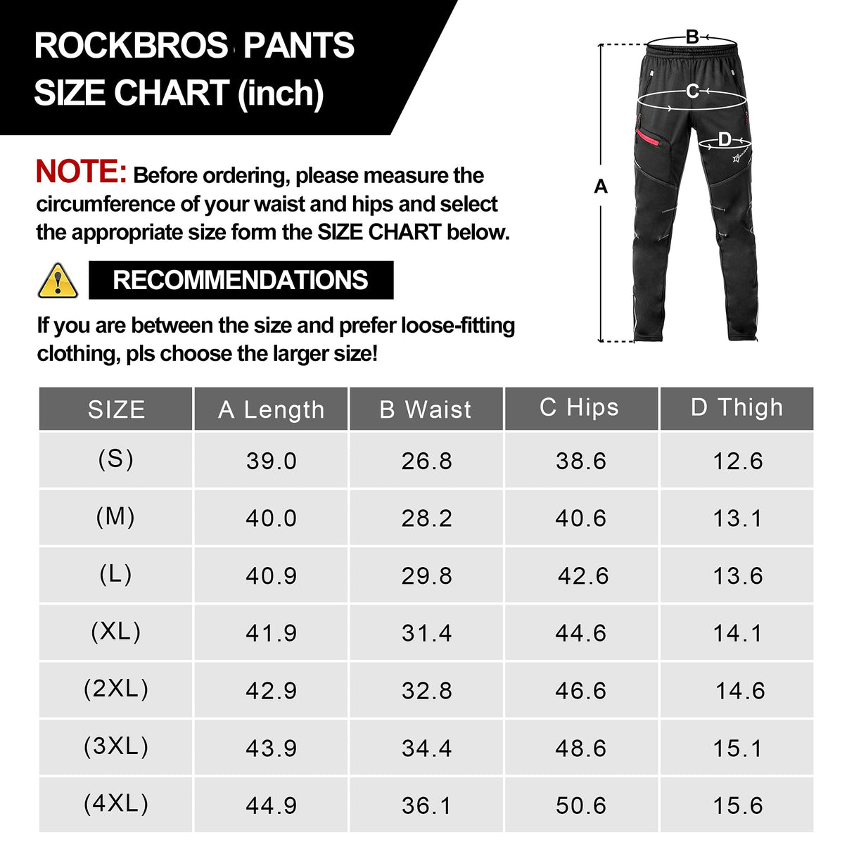 ROCKBROS Men's Windproof Thermal Cycling Pants - Winter Fleece for Biking, Running, Hiking