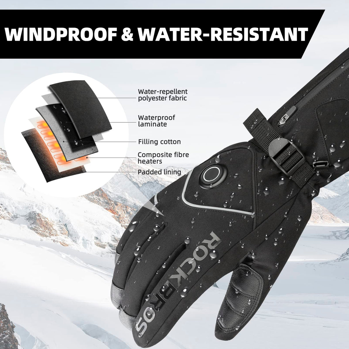 ROCKBROS Heated Gloves, Rechargeable Winter Touchscreen Gloves for Cycling, Skiing, Motorcycling