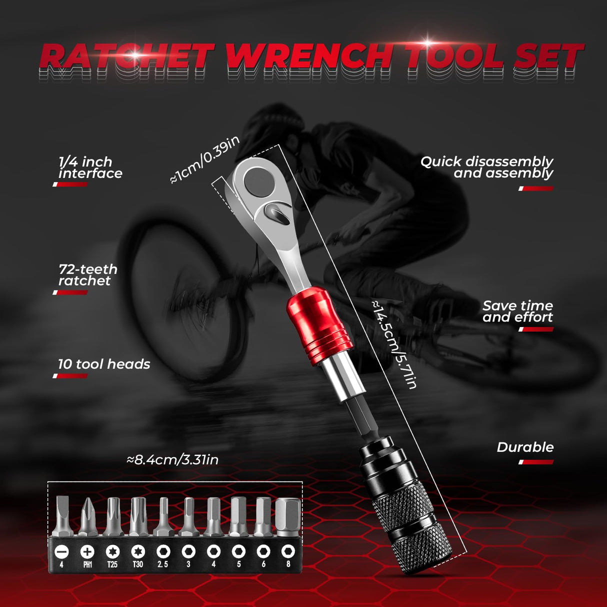 1/4-Inch Ratchet Socket Wrench Set 2.5-8mm Allen Hex Torx Sockets for Road Mountain Bike Maintenance