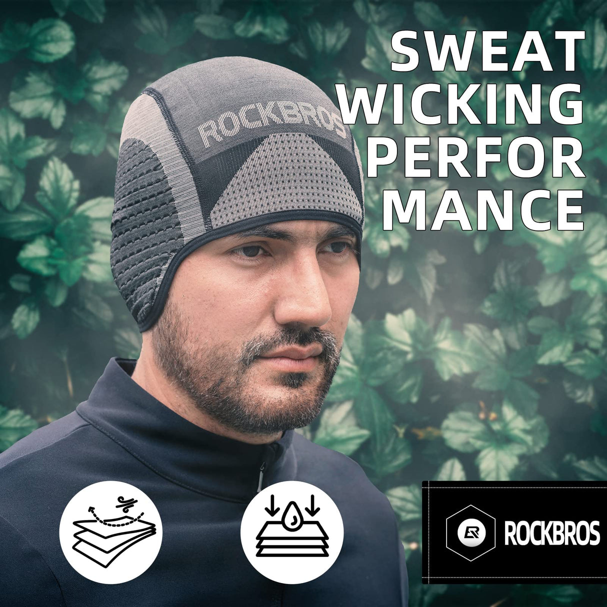 ROCKBROS Winter Cycling Skull Cap Thermal Helmet Liner with Earflaps for Men Women