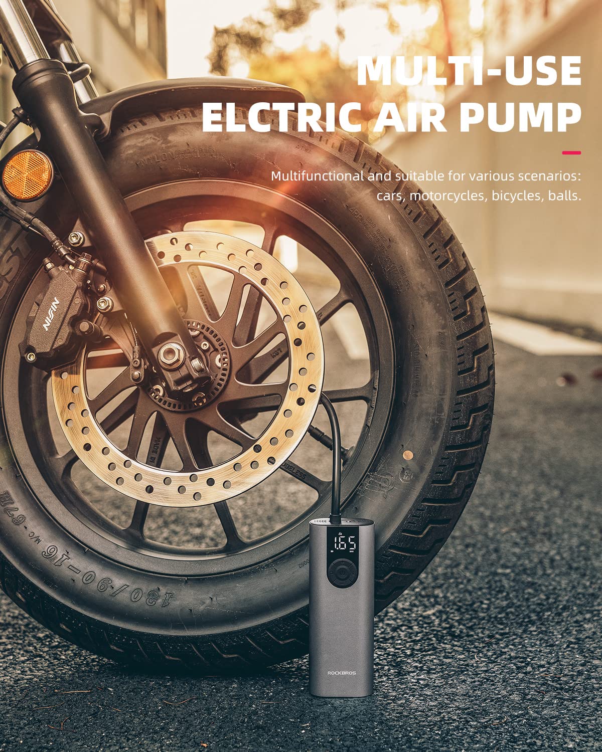ROCKBROS A8 Electric Bike Pump 150 Psi Inflator Portable Air Compressor 2*2600 mAh