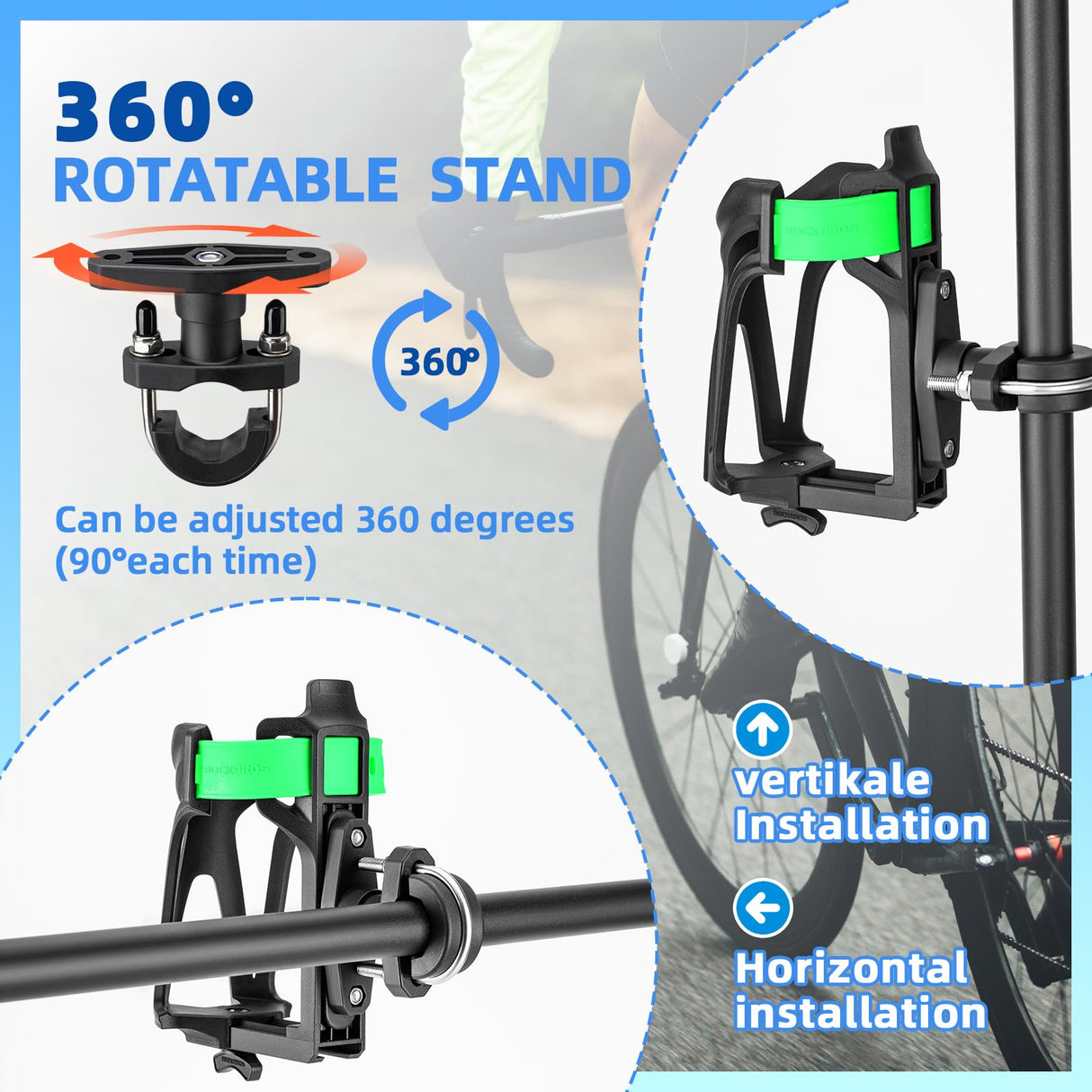 ROCKBROS Adjustable Water Bottle Holder for 2.3-3" Bottles, Bike & Motorcycle Mount