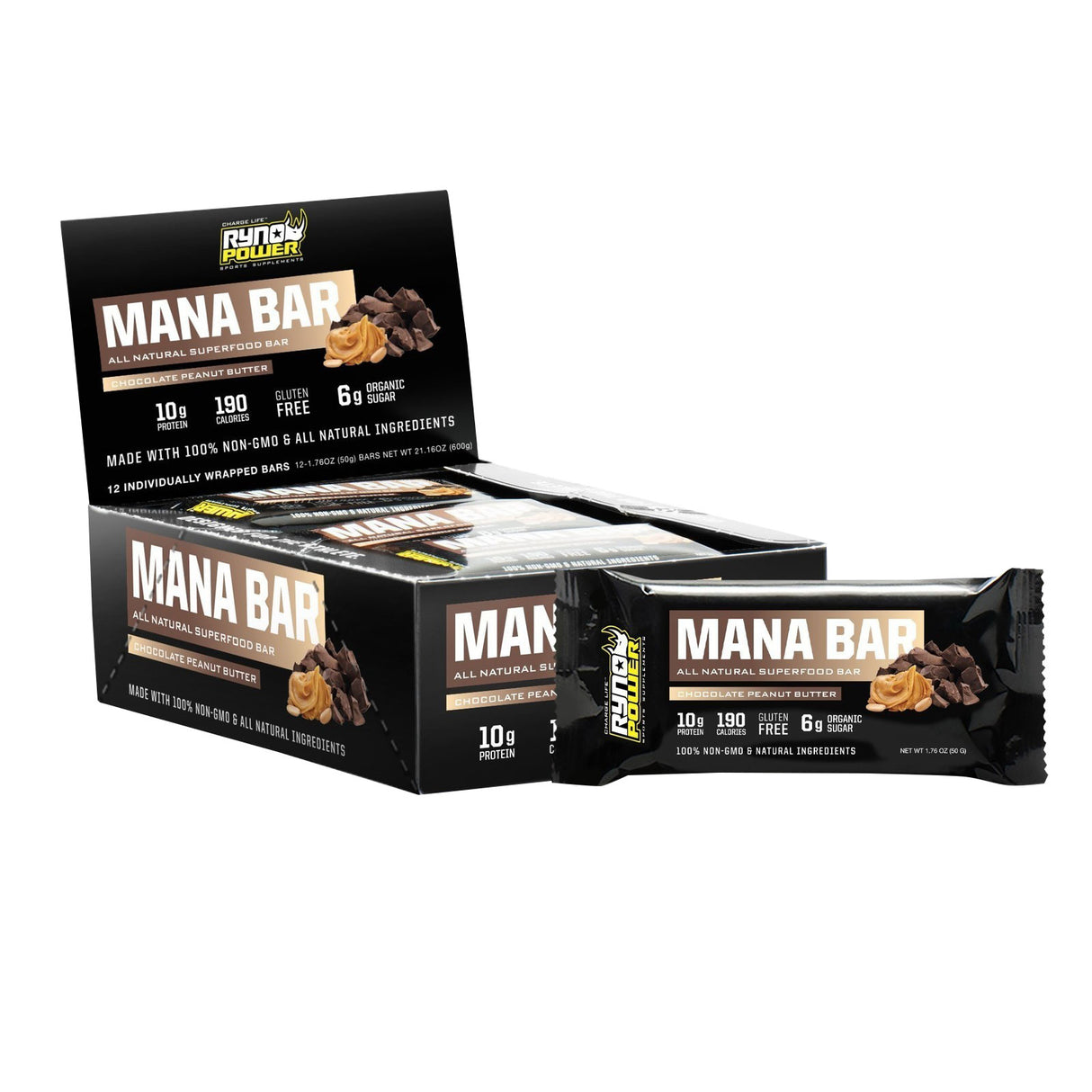 Mana Bar Superfood Protein Bar, 12/Box - Choc/Peanut