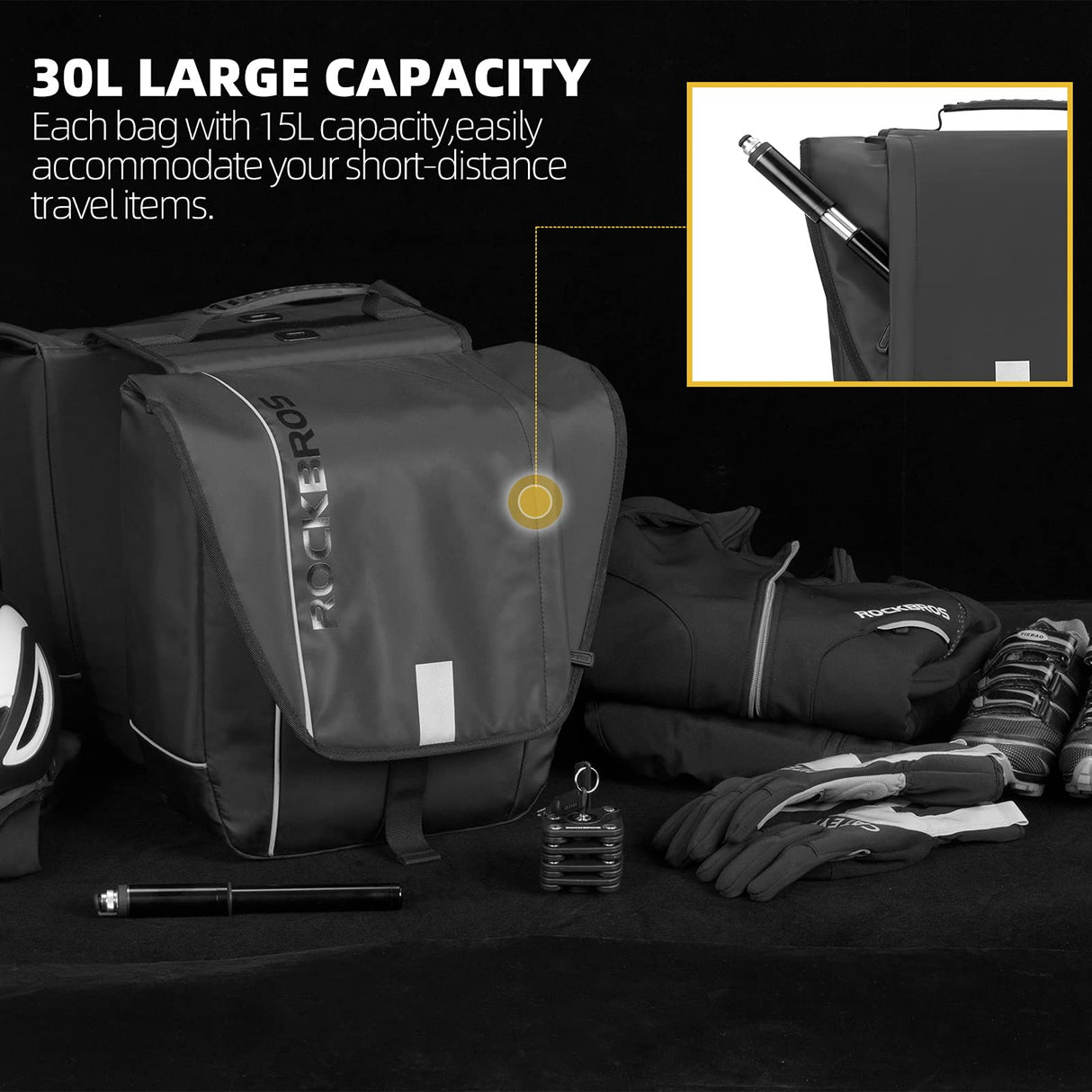 ROCKBROS 30L Bike Rear Rack Panniers Bags for Bicycles Waterproof