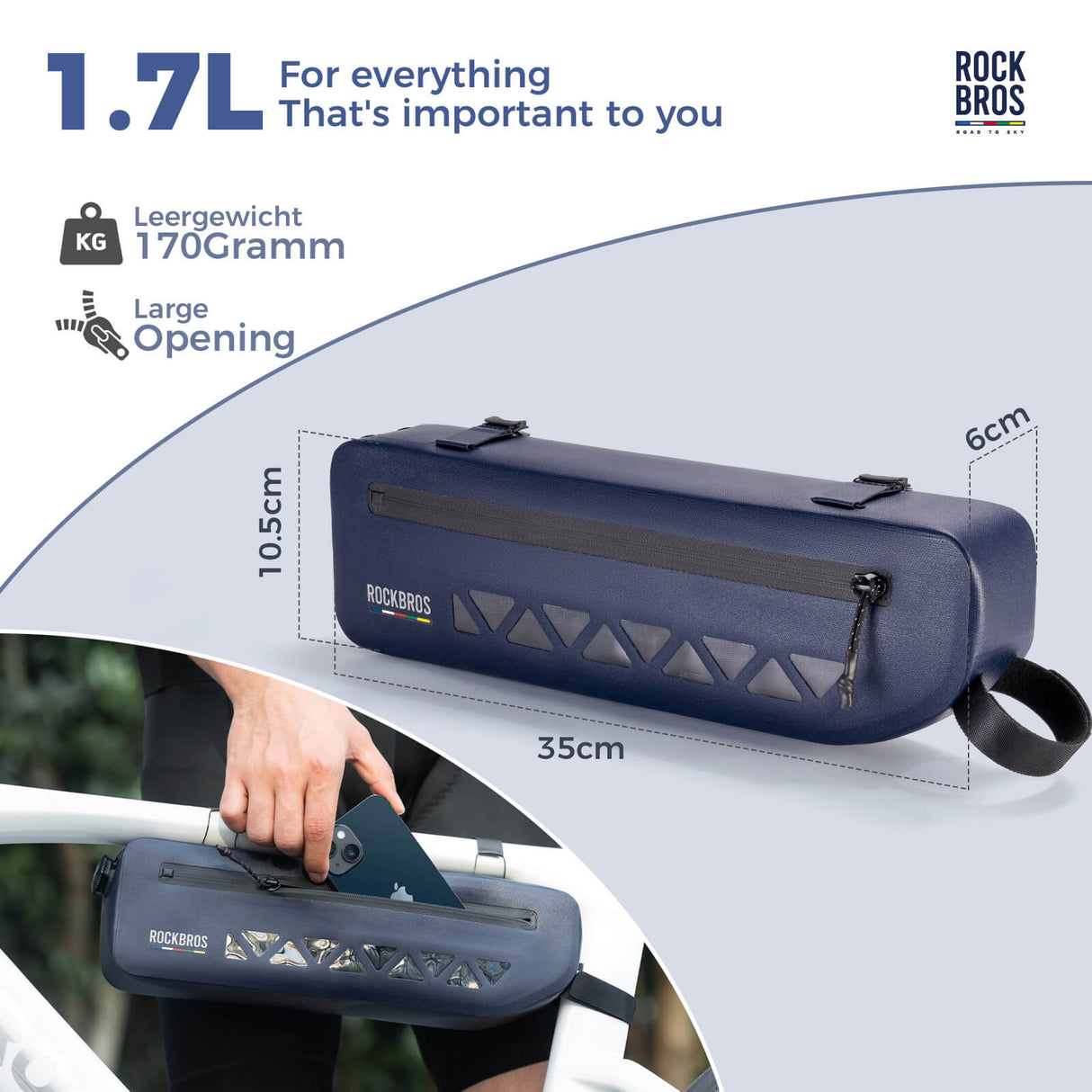 Road To Sky Bike Frame Bag 100% Waterproof 1.7L
