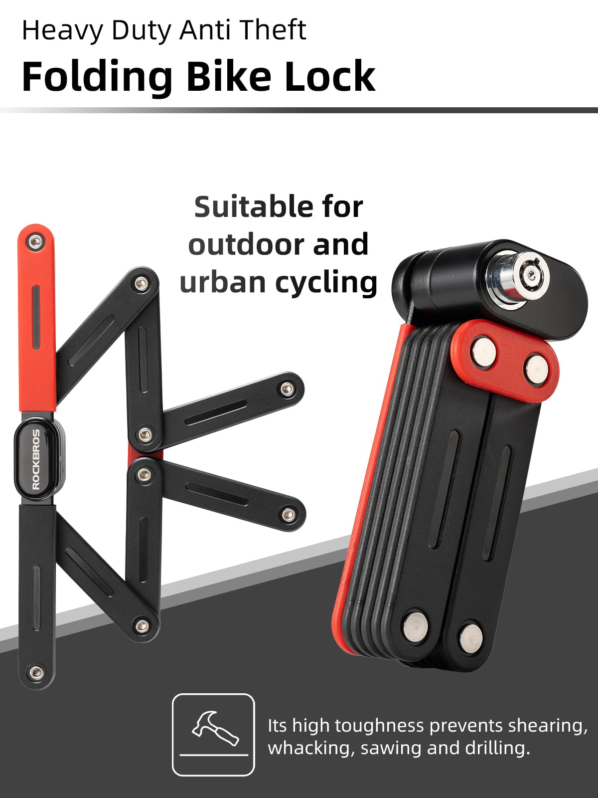 ROCKBROS Folding Heavy Duty Anti Theft Bike Lock 120cm/47.24inch with 2 Keys