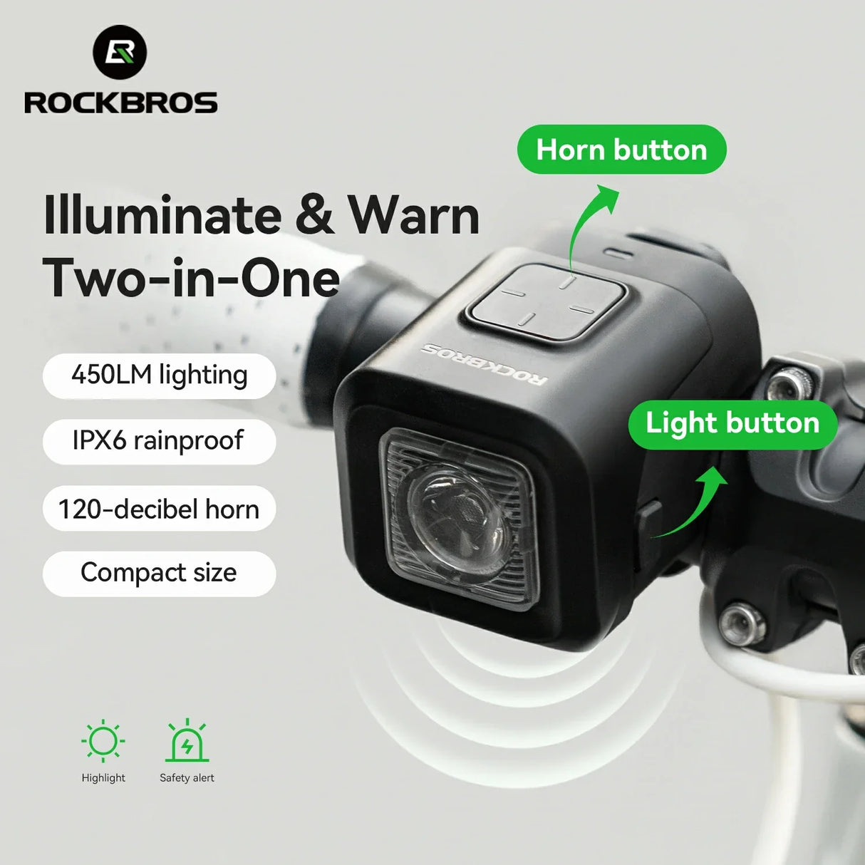 SKL01 Electric Bike Horn Front Light 2-in-1 450lm 2300mAh