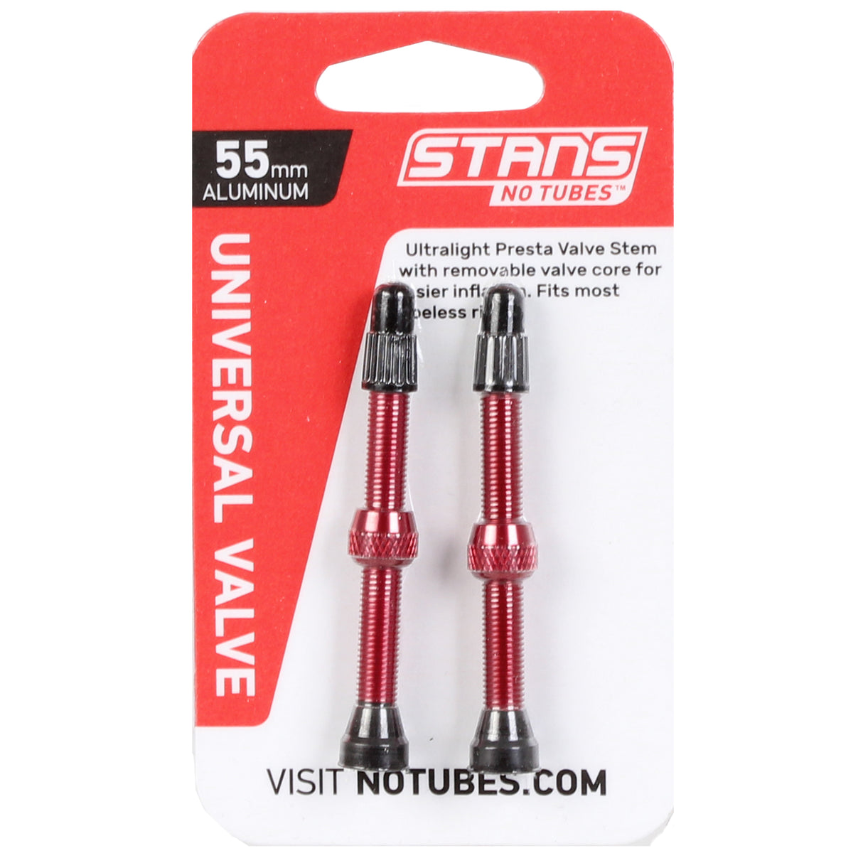 Alloy Presta Valve Stem, 55mm Universal, Red, Pair NLA