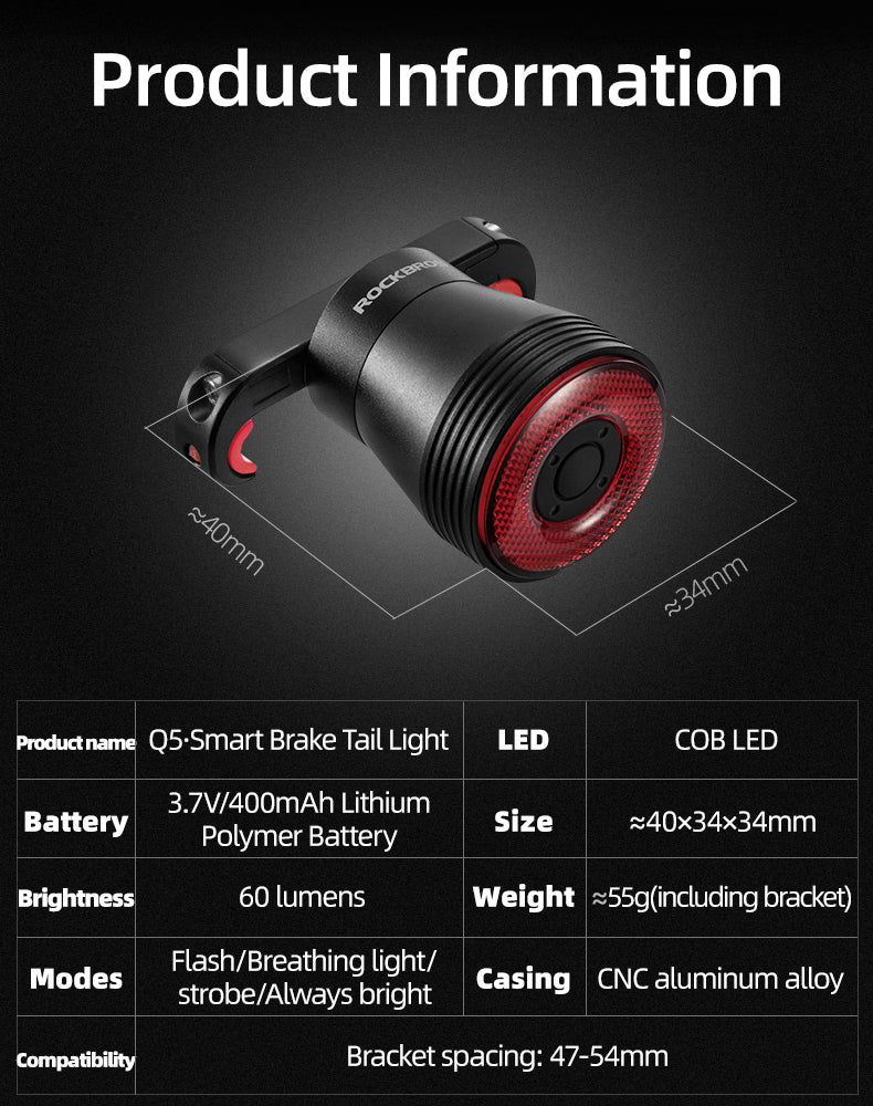 ROCKBROS 1000 Lumen Front Bike Light + Smart Brake & Tail Light Q5 Set