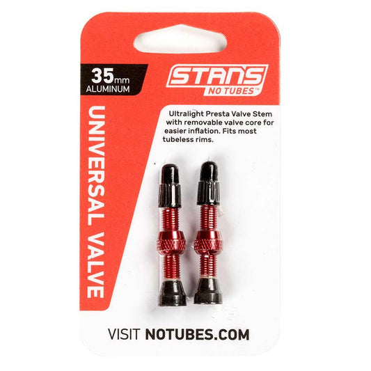 Stans Alloy Valve Stems - 35mm Pair Red