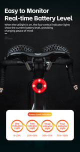 ROCKBROS Upgraded Smart Bicycle Brake Light USB-C Rechargeable IPX7 Waterproof Cycling Rear Light