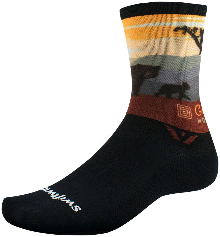 Swiftwick Vision Impression National Park Crew Socks - 6" Great Smoky Mountain Bears Large