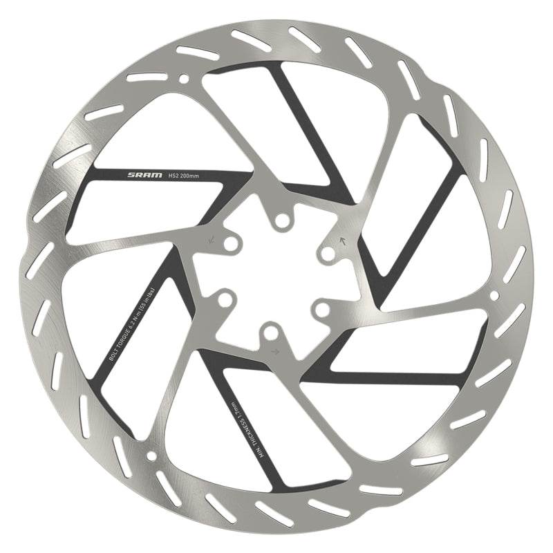 SRAM HS2 Disc Brake Rotor - 200mm 6-Bolt Rounded Silver/Black