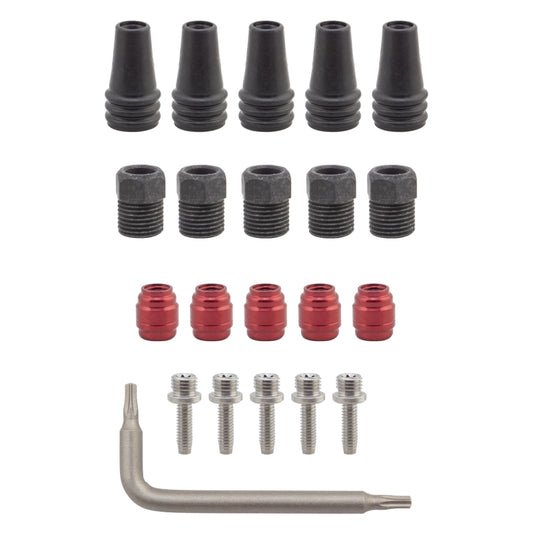 SRAM Red/Force AXS 2-Pc Disc Brake Hose Fitting Kit - 5 Threaded Hose Barbs 5 Compression Nuts 5 Boots Red Comp Olives 1 T8 Torx