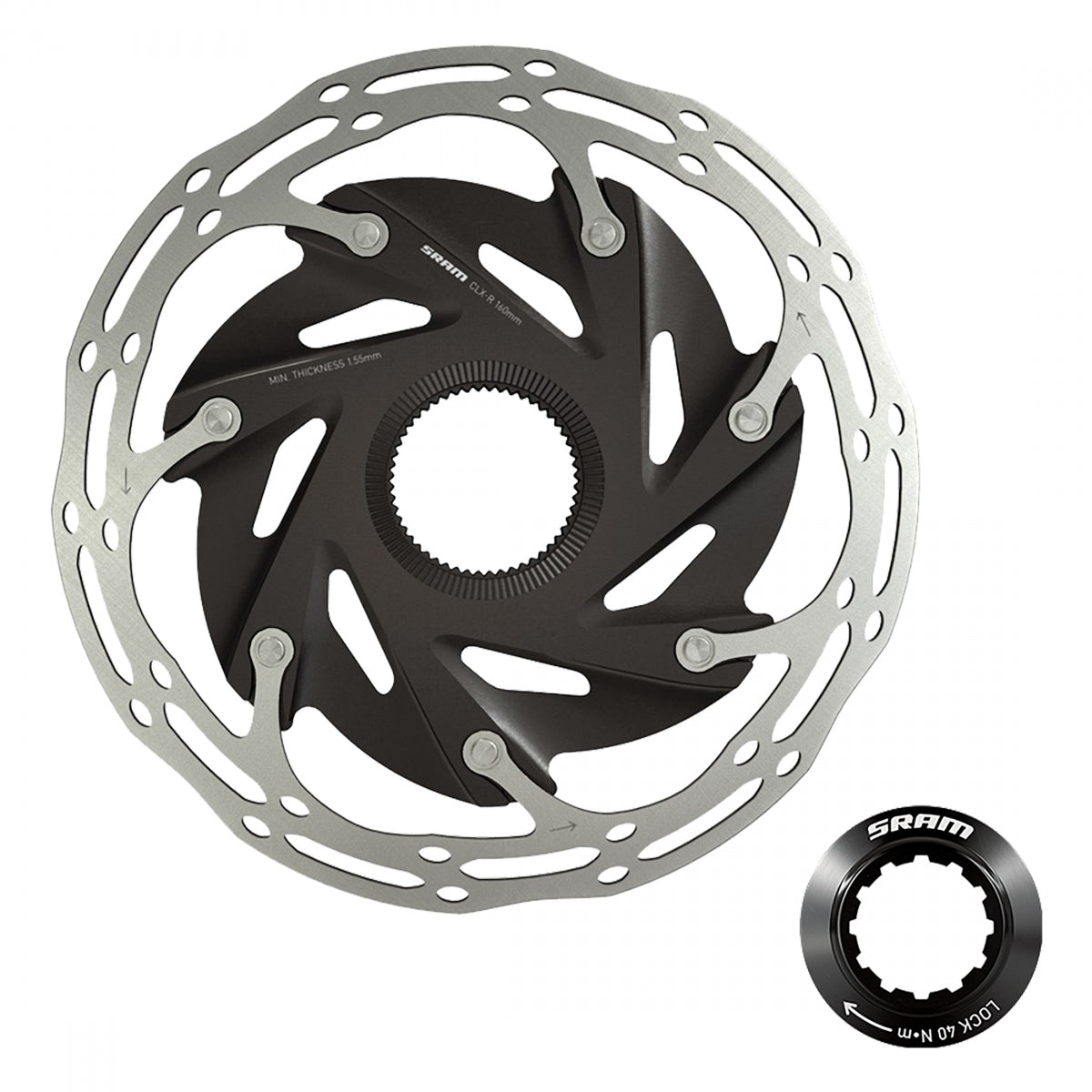 BRAKE PART SRAM DISC ROTOR 160 C-LINE XR-ROAD CL 2-PIECE ROUNDED w/LOCK RING SL/BK