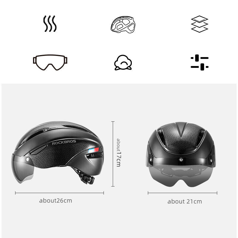ROCKBROS Cycling Helmet With Goggles LED Light Mountain Road Bike Bicycle Helmet