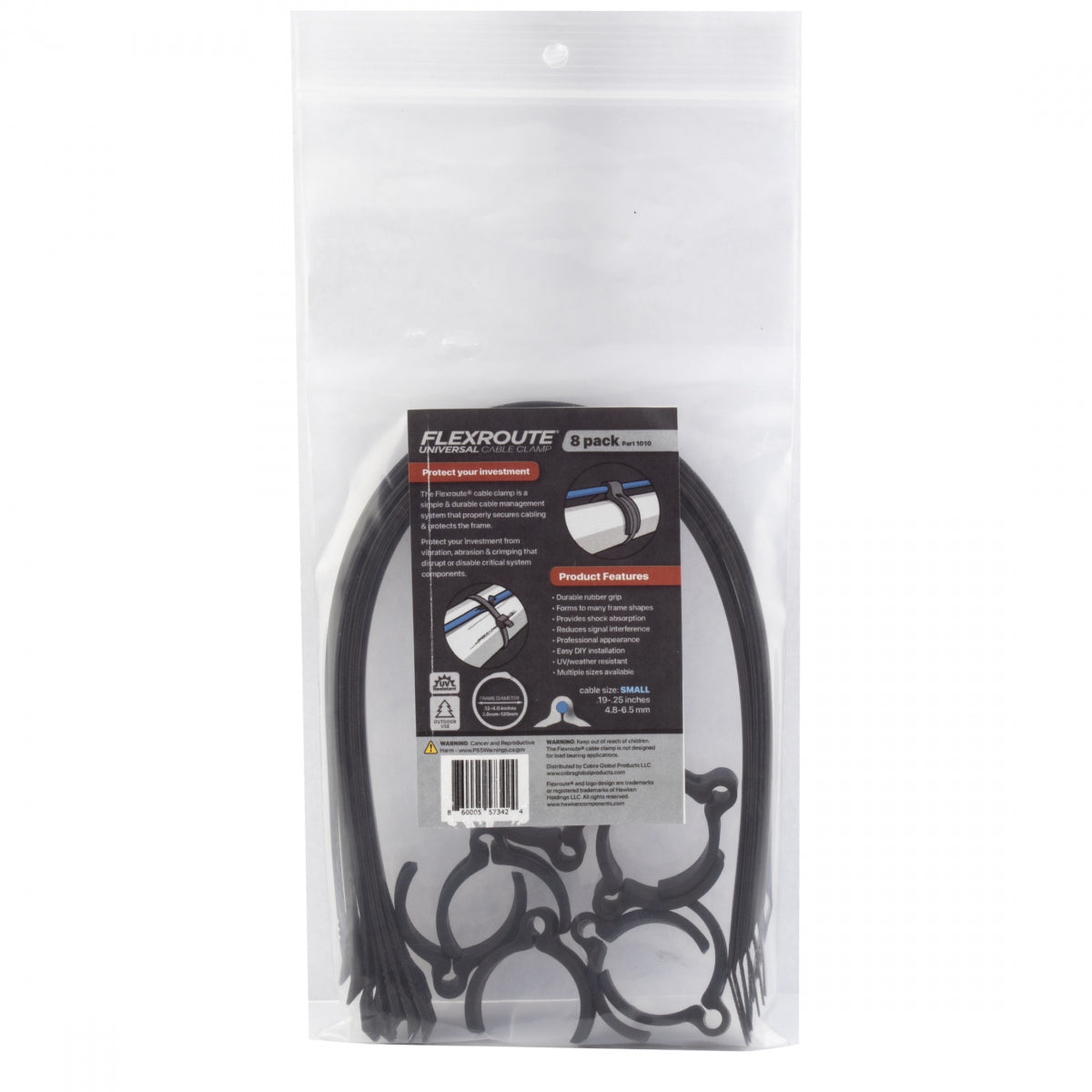 CABLE GUIDE COBRA FLEXROUTE GUIDES SM 4.8-6.5mm w/TIES 8pk BK