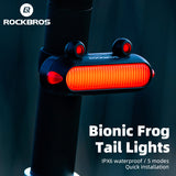 ROCKBROS Bike Frog Taillight - IPX6 Waterproof, USB Rechargeable, 6 Modes, Brake Light