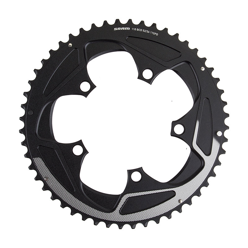 SRAM 52 Tooth 11-Speed 110mm BCD Yaw Chainring BLK Silver Trim Use 36 38T