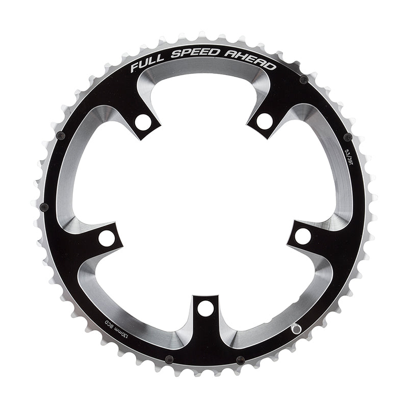 Full Speed Ahead Super Road Chainring - 53t 130 BCD 5-Bolt Aluminum N10/N11 BLK/Silver