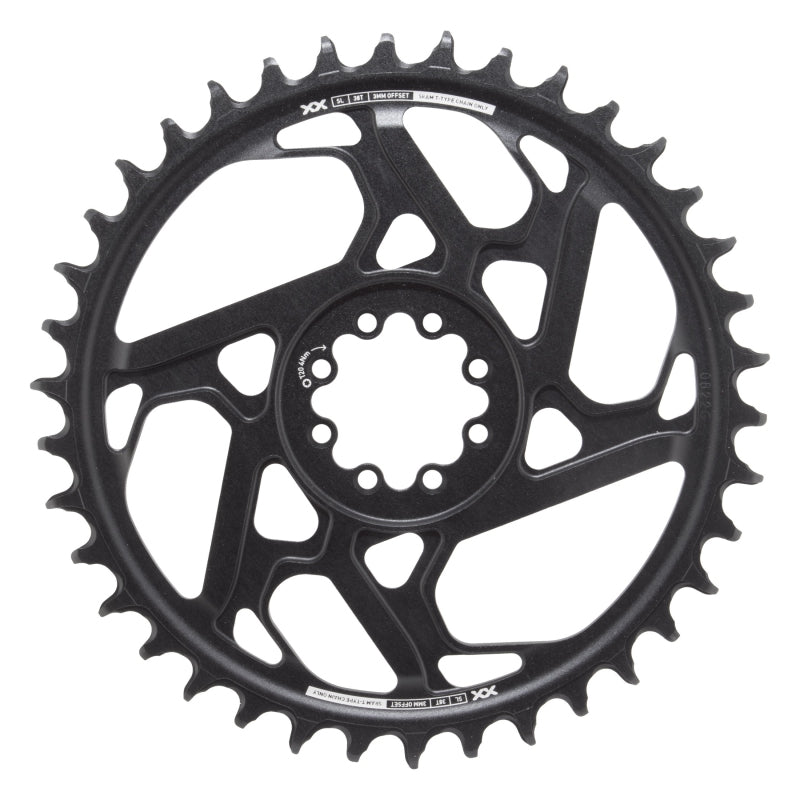 SRAM XX SL Eagle T-Type Direct Mount Chainring - 38t 12-Speed 8-Bolt Direct Mount 3mm Offset Aluminum BLK/Silver D1