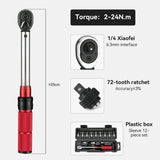 1/4 Torque 2–24Nm Micrometer Click Torque Wrench, 72-Tooth Gear Professional Precision ±3%High Accuracy