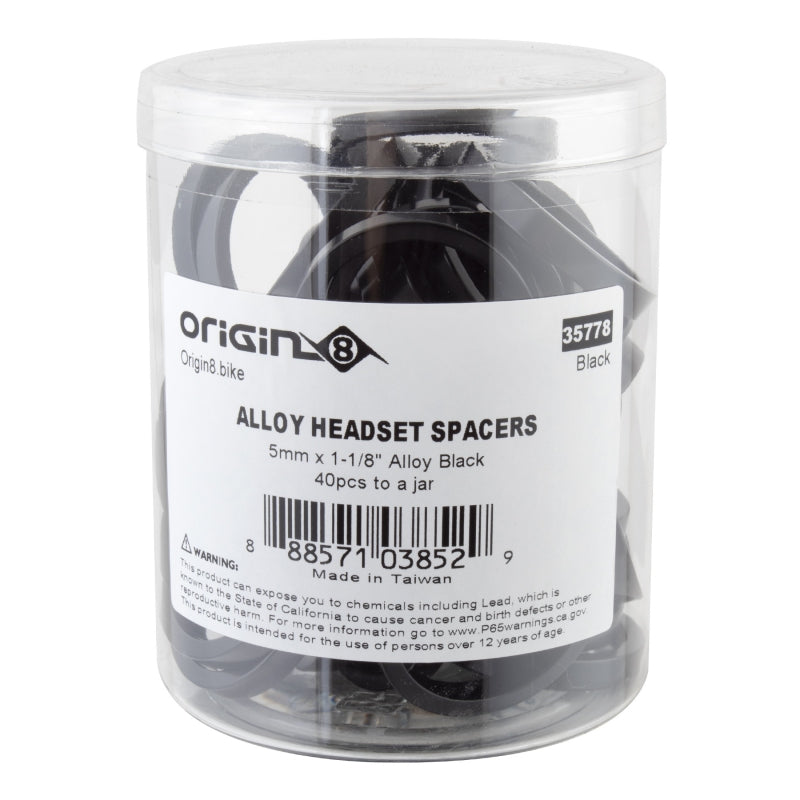 Origin8 Bulk Alloy Headset Spacers SHIS Spacer 1-1/8` x 5mm Black Jar of 40