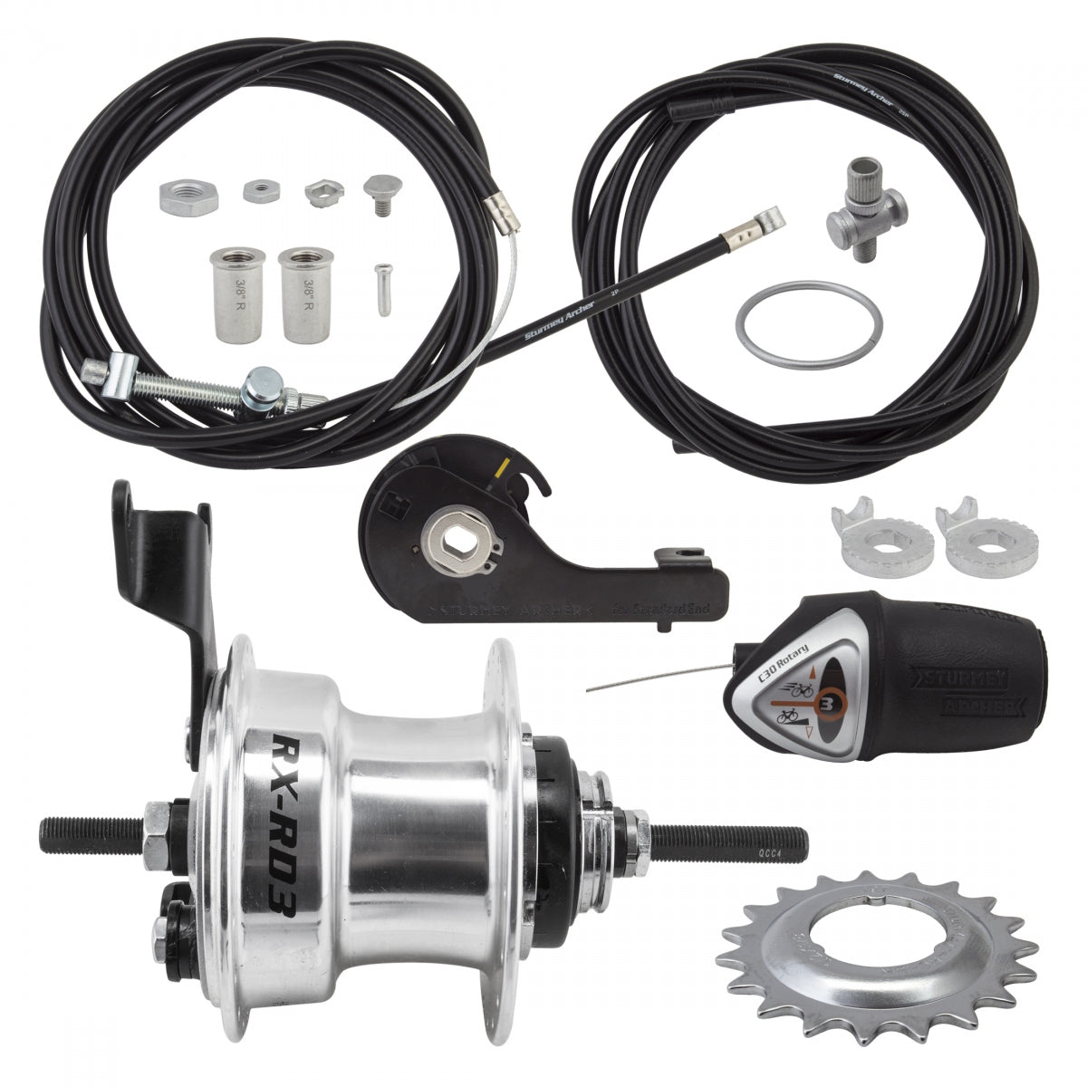 HUB RR S/A 3sp RXRD3 DRUM 70mm 36 SL w/TRIM KIT/TWIST-SHIFTER TSC34 135/185mm 18T ROTARY