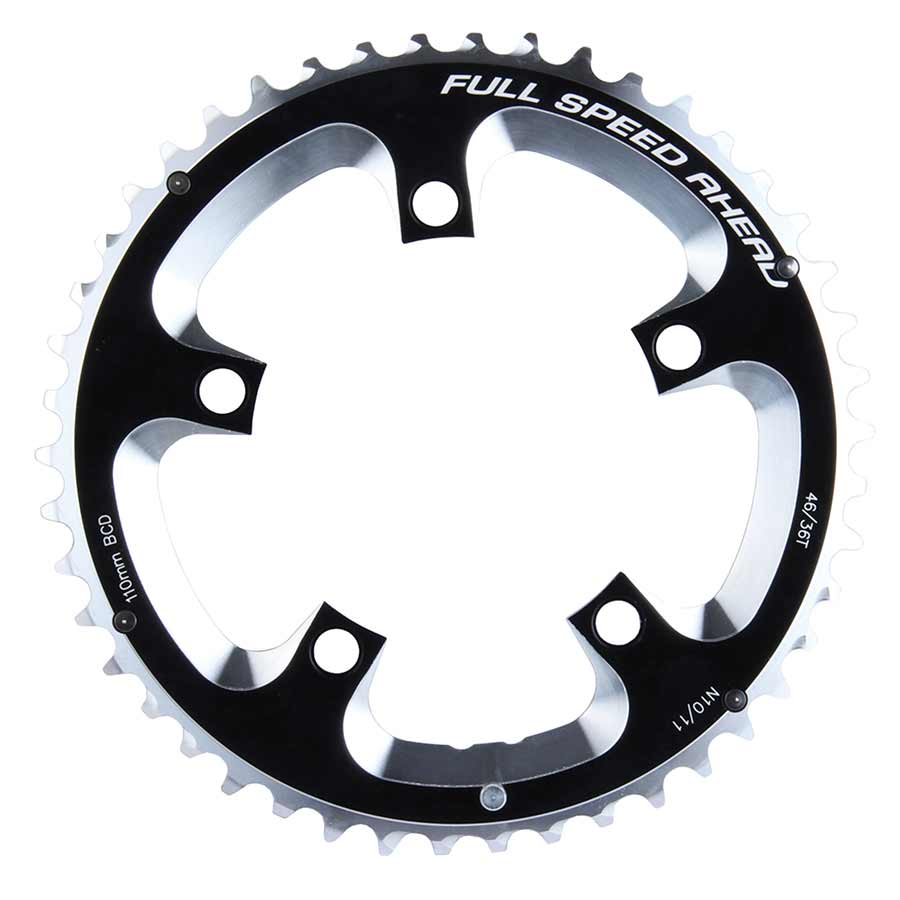 Full Speed Ahead Super Road Chainring - 46t 110 BCD 5-Bolt Aluminum N11 BLK/Silver