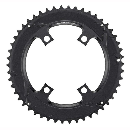 SRAM Road 110mm Asymmetrical Chainring Teeth: 50 Speed: 11 BCD: 110 Bolts: 4 Outer Aluminum Black