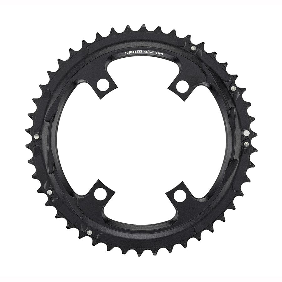 SRAM Road 110mm Asymmetrical Chainring Teeth: 46 Speed: 11 BCD: 110 Bolts: 4 Outer Aluminum Black