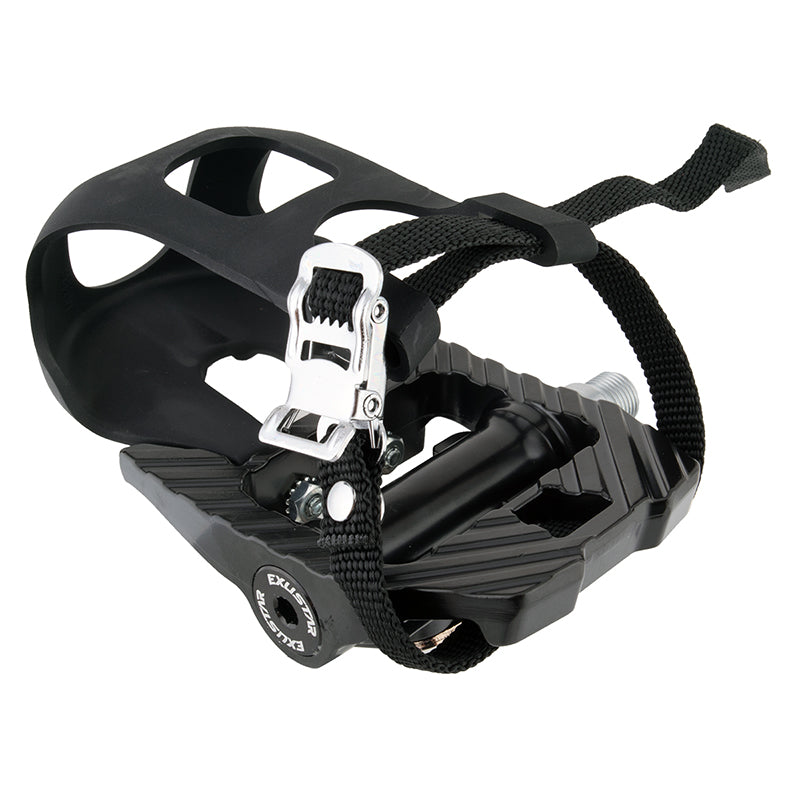 Exustar PS816-C8 Training Pedals 9/16` Sealed/Needle Black SPD Toe Clips/Straps Alloy