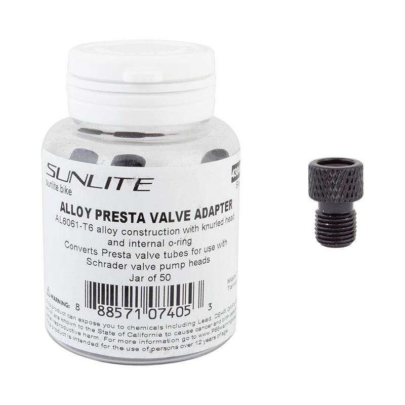 Sunlite Alloy Presta Adapters Jar of 50 Black Yes