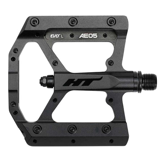 HT Components AE05 EVO+ Platform Pedals Body: Aluminum Spindle: Cr-Mo 9/16 Stealth Black Pair