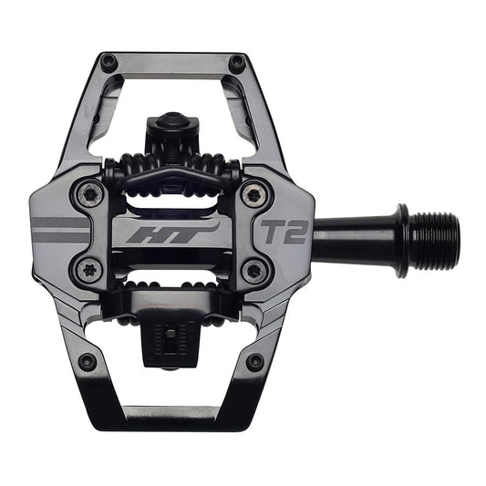 HT Components T2 Pedals - Dual Sided Clipless Platform Aluminum 9/16" Stealth BLK