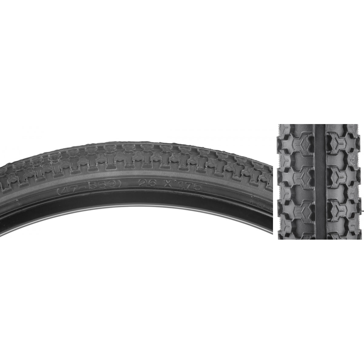 TIRE SUNLT 26x1.75 BK/BK RAISED CTR K52 WIRE