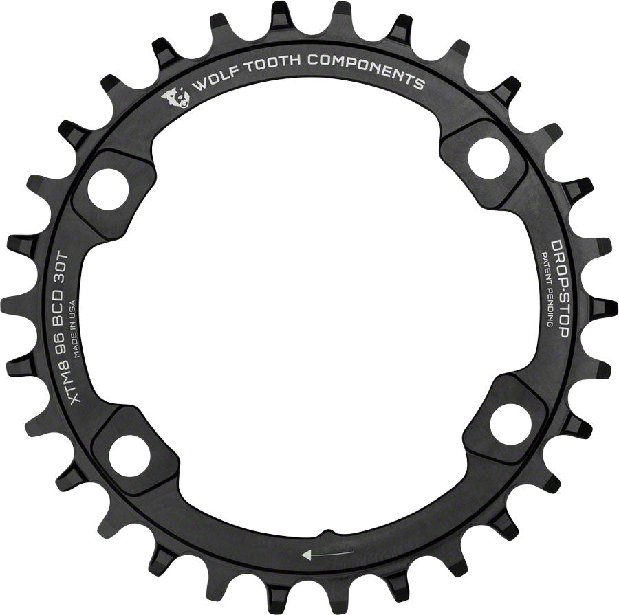Wolf Tooth 96 BCD Chainring - 32t 96 Asymmetric BCD 4-Bolt Drop-Stop A For Shimano XT M8000 SLX M7000 Cranks BLK