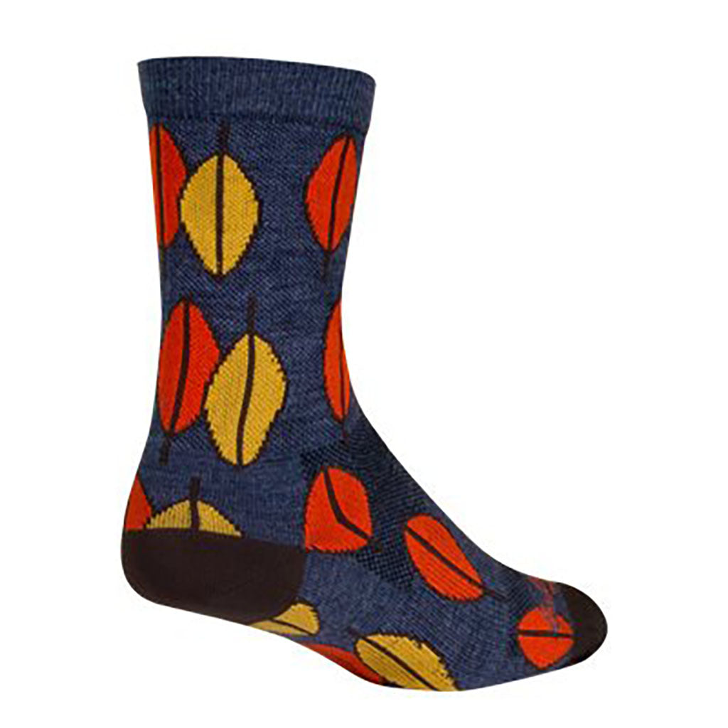 Leaves Wool Socks, 5-9, Blue/Red/Yellow