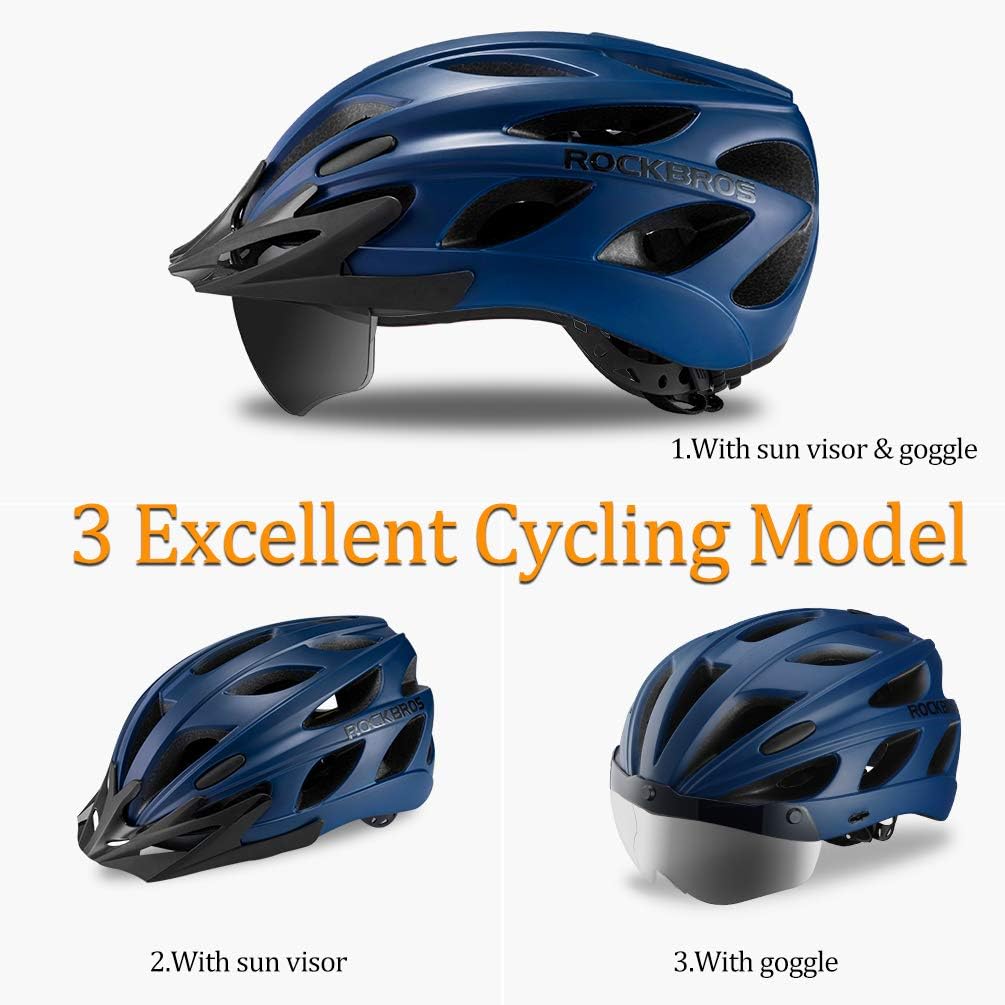 ROCKBROS Lightweight Cycling Helmet with Removable Goggles  Sun Visor