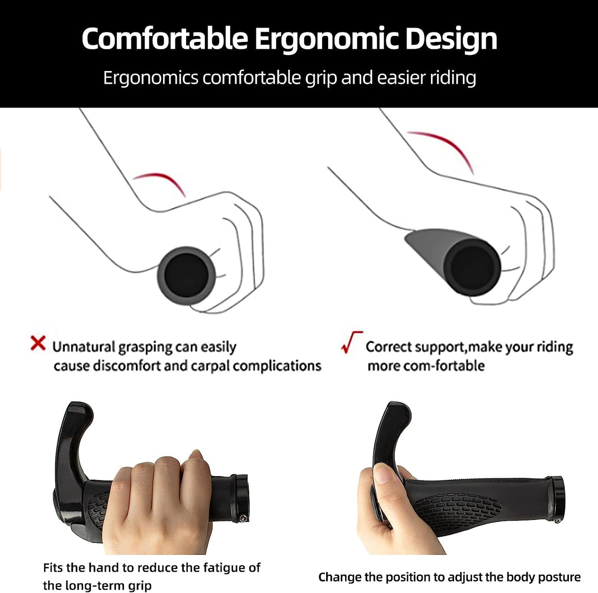 ROCKBROS Single Lock-on Bike Grips Ergonomic Non-Slip Rubber