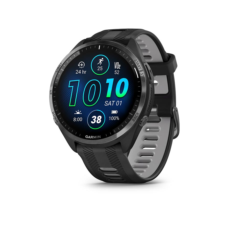 Garmin Forerunner 965 GPS Smartwatch - 47mm Carbon Gray DLC Titanium Bezel BLK Case BLK/Powder Gray Silicone Band