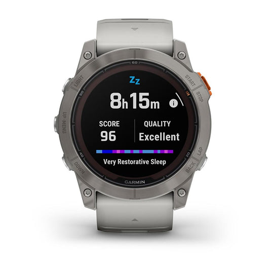 Garmin fenix 7X Pro Sapphire Solar Watch Watch Color: Titanium Wristband: Fog Grey/ Ember Orange - Silicone